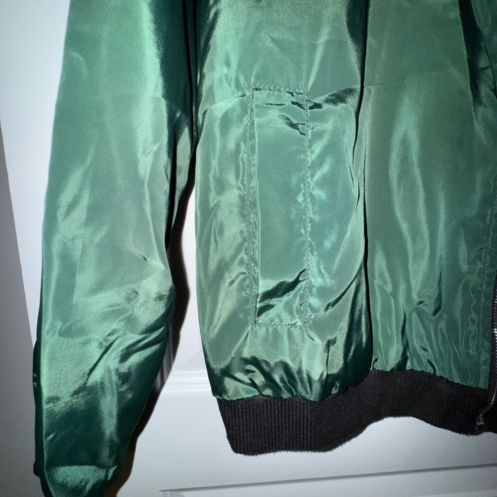 Green Satin Bomber Jacket - Picture 4 of 5